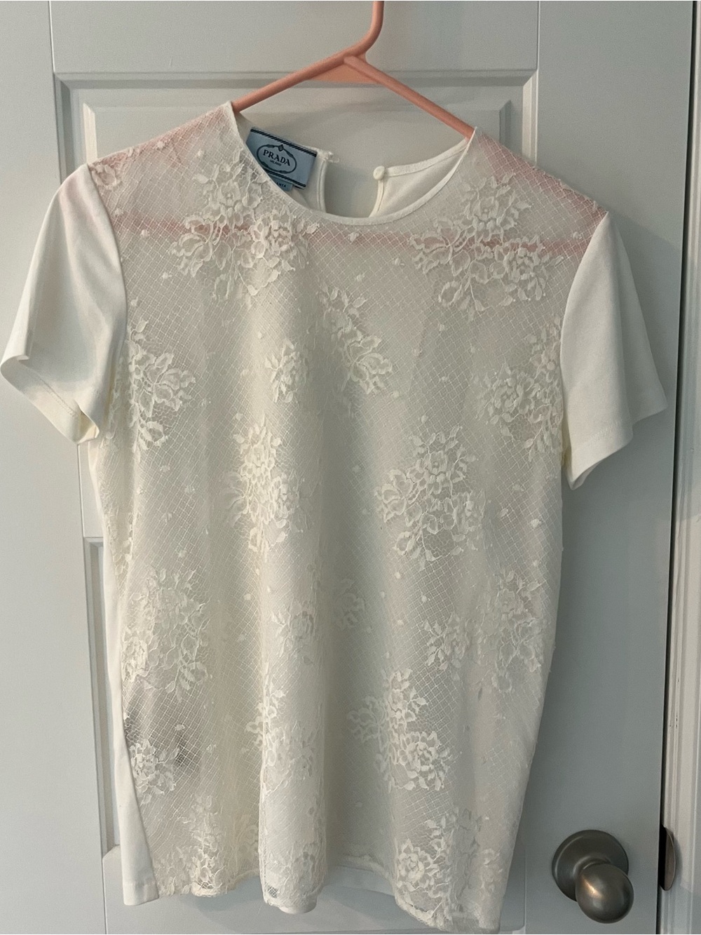 Prada Ivory Lace Short Sleeve Tee